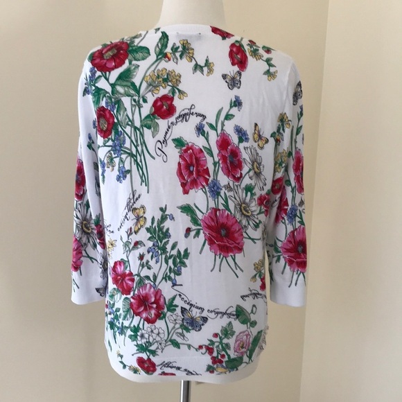 TALBOTS Size LP white combo hibiscus print cardigan - Picture 4 of 8
